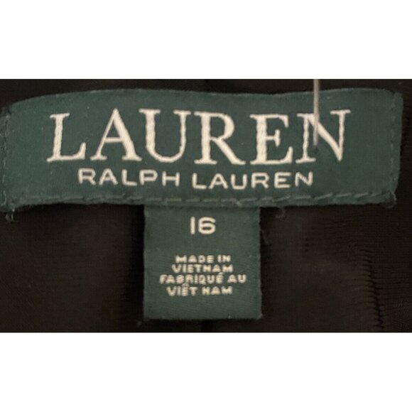 Lauren Ralph Lauren Dress 16 Surplice Jersey Faux Wrap Black Red Midi - Picture 14 of 15